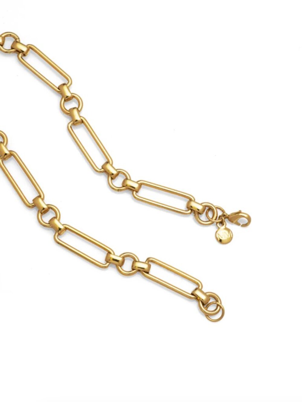 Love Clover Bold Link Lariat Necklace 24K Gold Plate NWOT - Picture 2 of 4